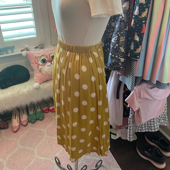 High-waisted mustard polka-dot skirt with pockets - Picture 5 of 6